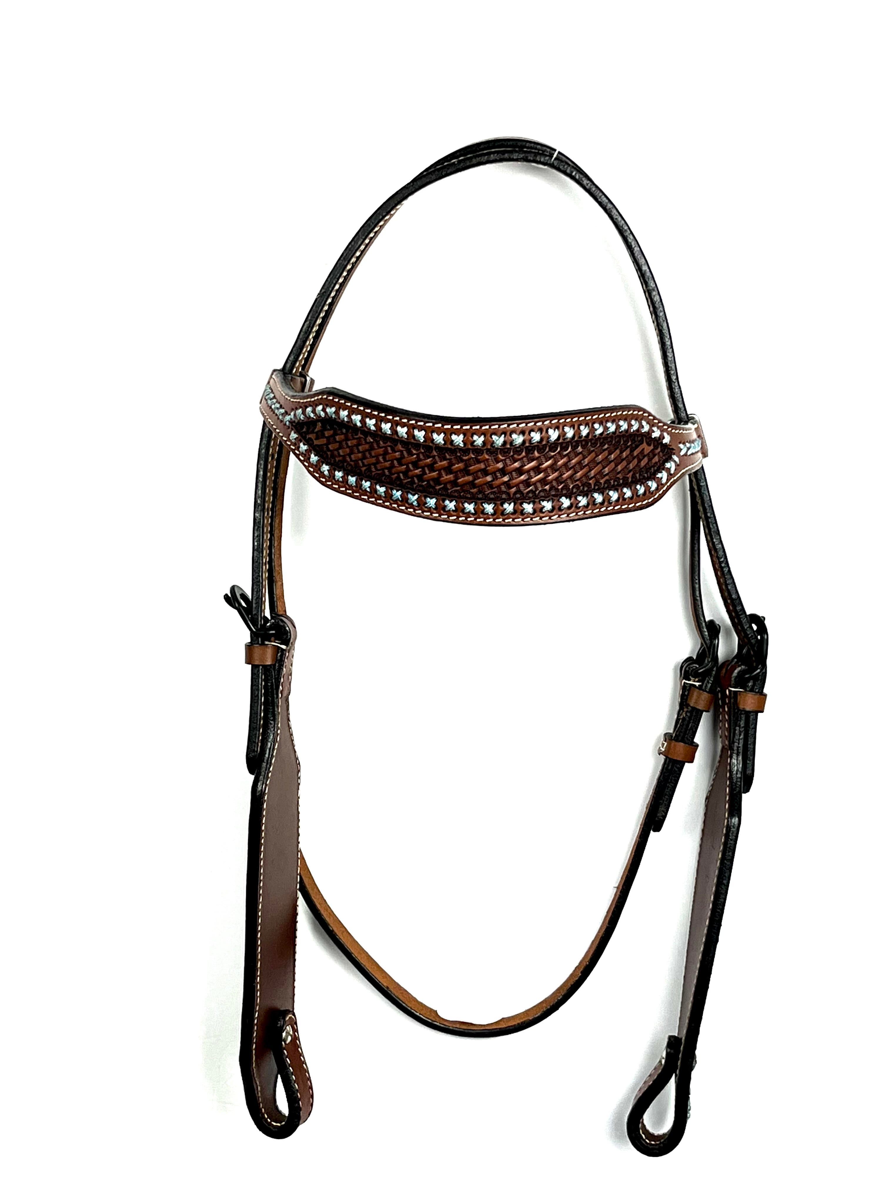 Brow Ride Ezy Ride Bridle Wide Brow with Turquoise Lace and Basket Stamped Chest ...